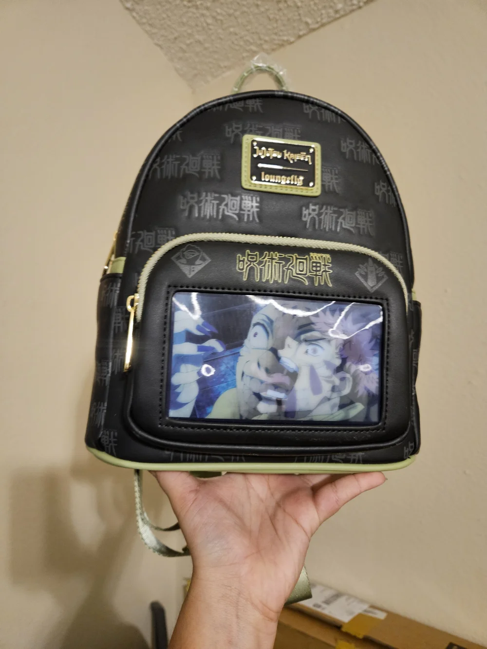 Jujutsu Kaisen Loungefly Black Mini Backpack with Light Green Trim